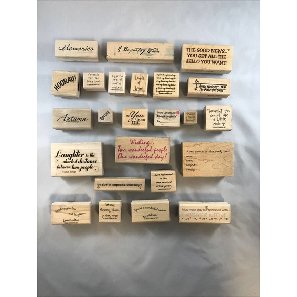 Lot of 24 Wood Mounted Rubber Crafting Stamps Words and Phrases * N3-4 - Picture 1 of 7